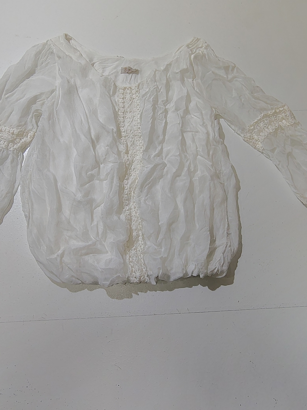 Bella Urbia Blouse Women's White Long Sleeve 100%silk Made In Italy L